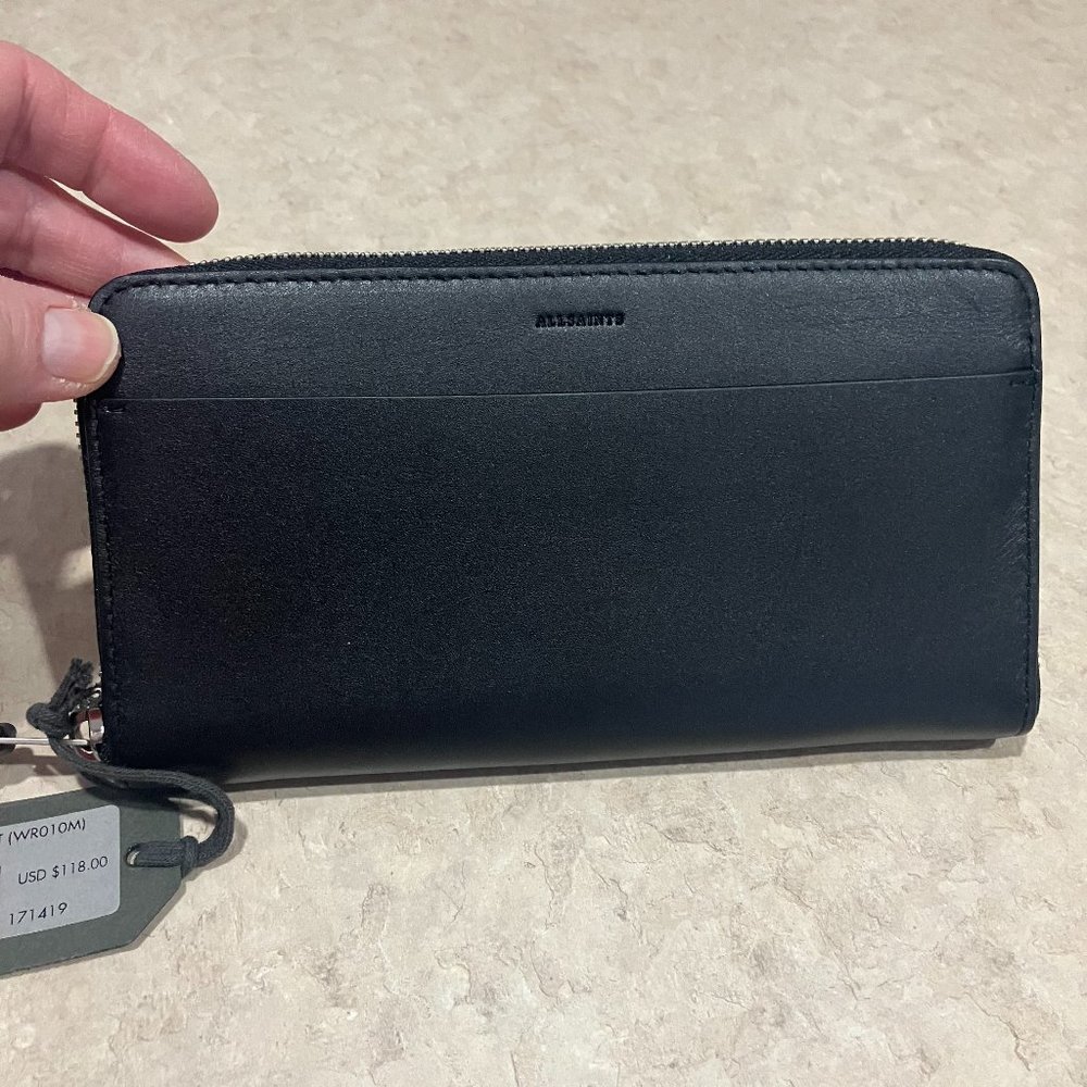 ALLSAINTS Black Leather Mast Zip Around Wallet